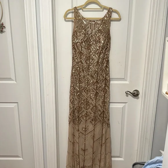 Adrianna Papell | Dresses | Adrianna Papell Gold Sequin Gown | Poshmark